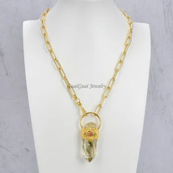 

GuaiGuai Jewelry Natural Lemon Quartzs Point Citrines Rough Pendant Chain Necklace 20" for women