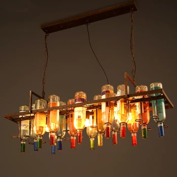 

Loft Retro Chandelier Coffee Hanging Lights Decoration Bottle Iron Chandeliers Creative Restaurant Living Room Personality Bar