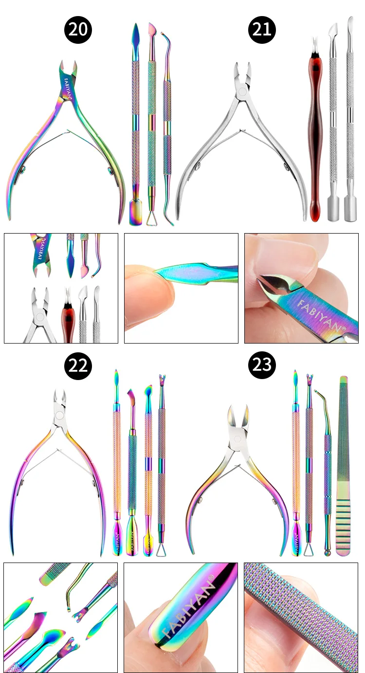 Многотипные радужные инструменты из нержавеющей стали толкатель кутикулы, вилка гель пушер для маникюра педикюр маникюрные ножницы маникюрный набор