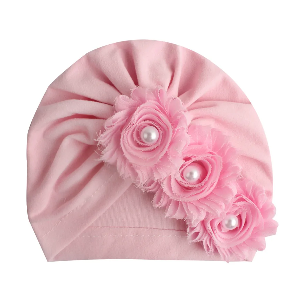 Цветок Beanie Hat Baby динозавра для мальчика жемчуг твердый Цвет тюрбан шапка Шапки Защита от солнца, его фетального кровообращения шапки бассейна теплая осенняя одежда, для мальчиков и девочек; Милая шляпа Py4 - Цвет: Розовый