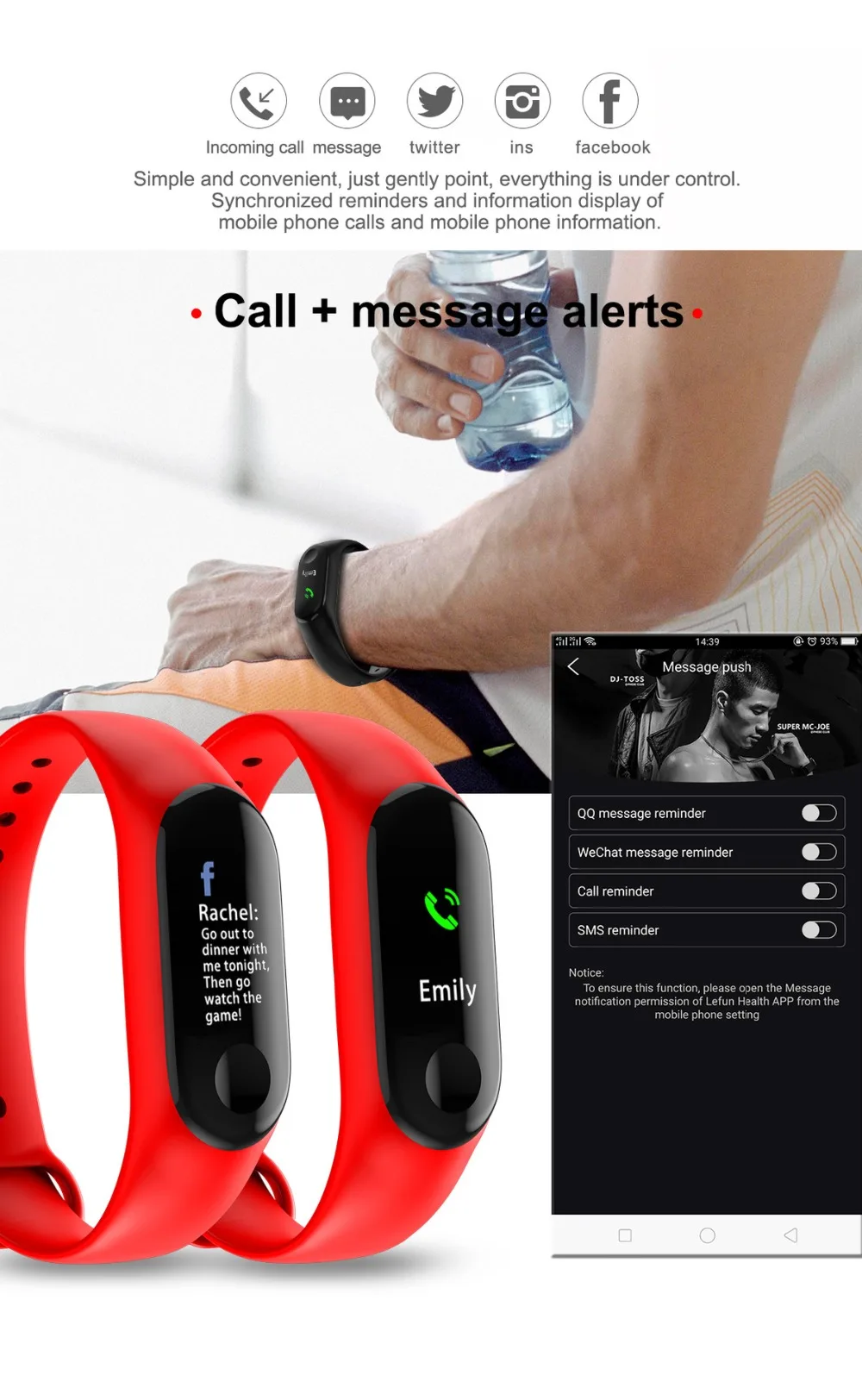 M3 Smart Bracelet Fitness Smart Band Tracker Sport Pedometer Heart Rate Blood Pressure Bluetooth Health Wirstband Waterproof (8)