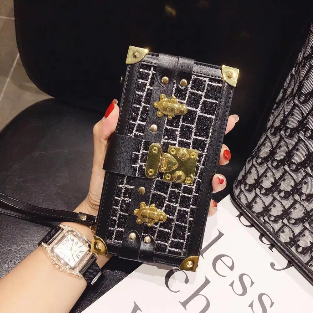 

Stitched leather glitter for iPhone 7 8 mobile wallet fake lock tri-fold off design for iPhone 11 11Pro 11Promax phone case