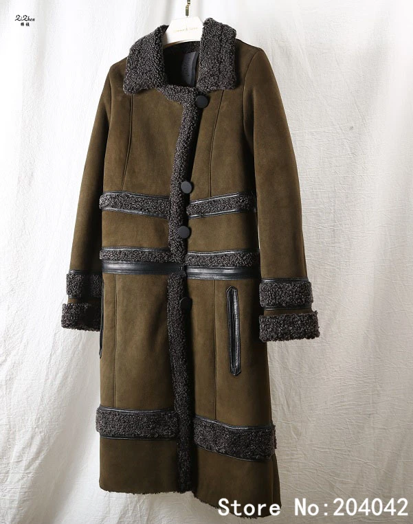 ZiZhen длинное пальто из овечьего меха двусторонний мех съемный на молнии отложной воротник 190814-3