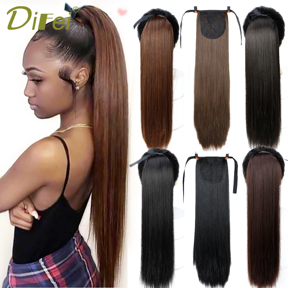 DIFEI Synthetic Long Wavy Ponytail Hairpieces  High Temperature Fiber Drawstring Hair Pony Tail for Women Fake Hairstyles