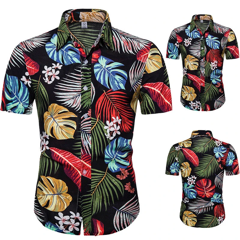 secundario Rana Certificado Camisa Negra de flores para hombre, camisas de manga corta hawaianas, ropa  de calle informal ajustada, Tops de verano|Camisas informales| - AliExpress