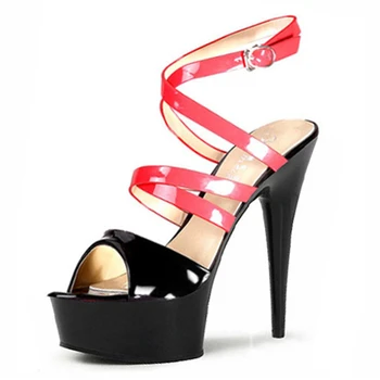 

European summer hot style bag heel sandals sexy fish mouth contrast color white bride wedding shoes 20cm ultra high heels