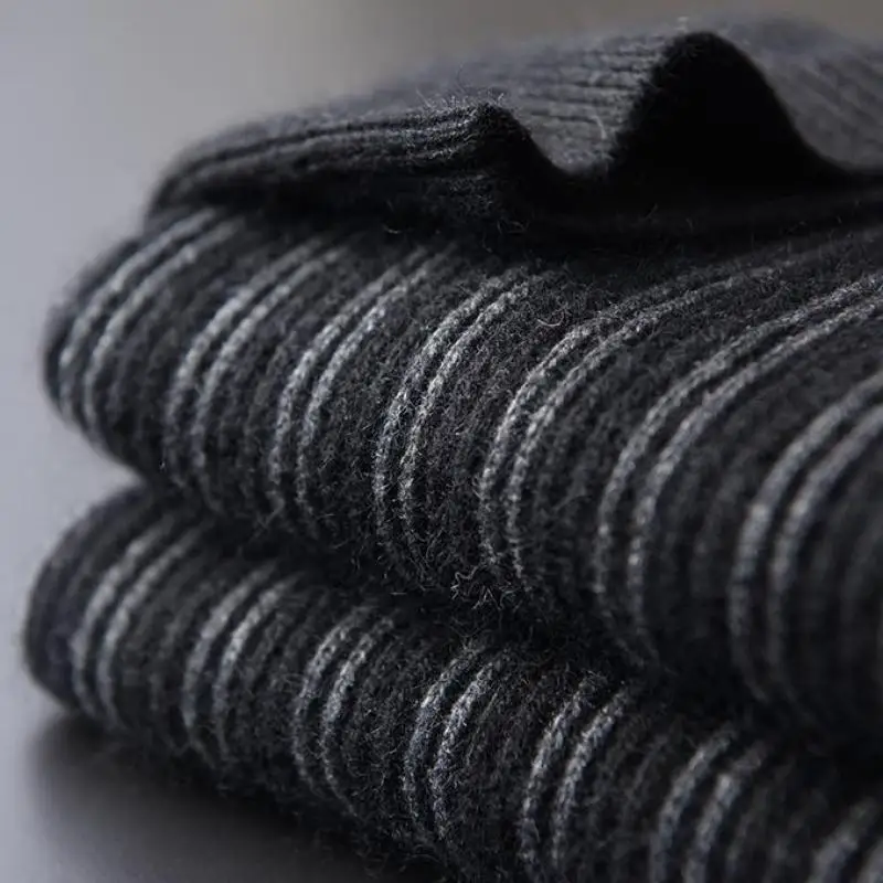 Minglu Black Sweater Men Luxury Stripe Rabbit Hair And Wool Thick Sweater Male Autumn And Winter Slim Fit Knitted Mens Sweater
