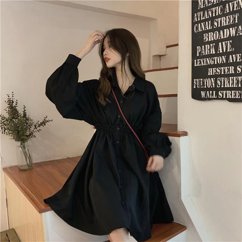 Vestido plisado de manga larga para mujer, estilo pijo, liso, dulce, sin definición, sencillo, elegante, japonés, estudiantes, ropa de calle