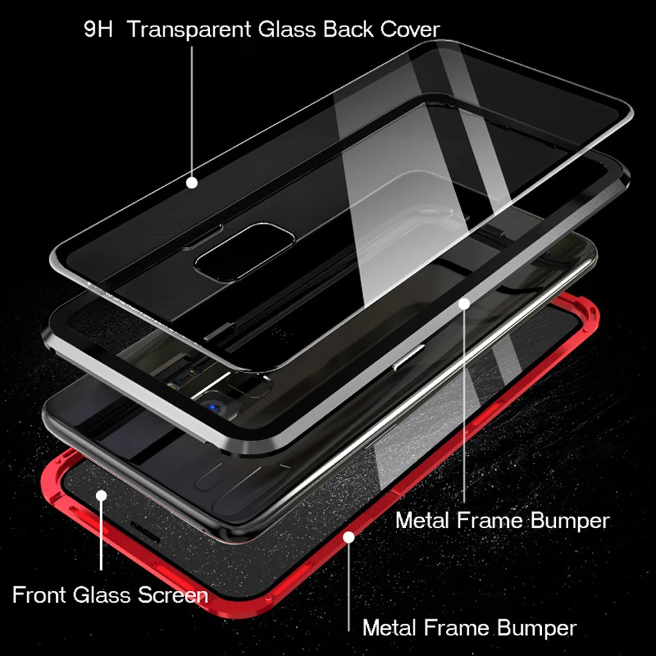 360 Двусторонняя Стекло Магнитный чехол для samsung Galaxy S9 S8 S10 Plus Note 9 8 A30 A7 A9 металлический закаленное стекло с магнитом Capinhas