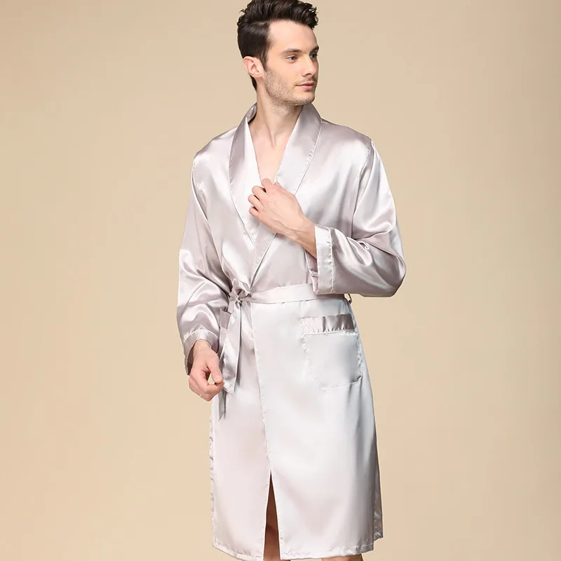 bath robe mens robes long sleeve nightgown silk robe men pajamas bathrobe silky gown kimono men sleepwear sleep wearman silk