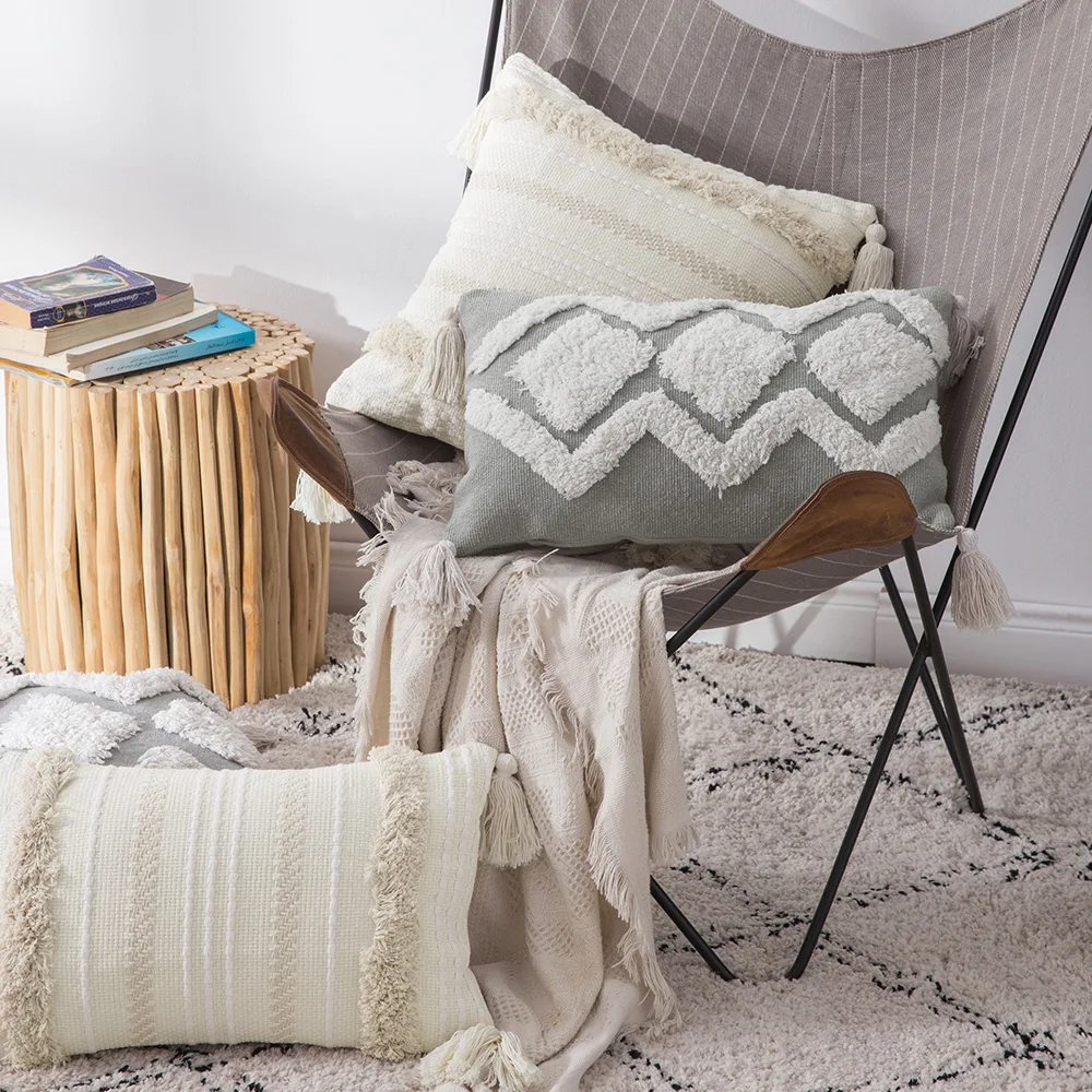 Декоративная наволочка для подушки в этническом стиле, тканая стеганая наволочка с кисточками, супер мягкая квадратная наволочка