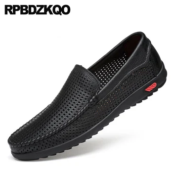 

breathable hollow out shoes men flats loafers Italy italian genuine leather 46 big size lightweight real brand slip on black 47