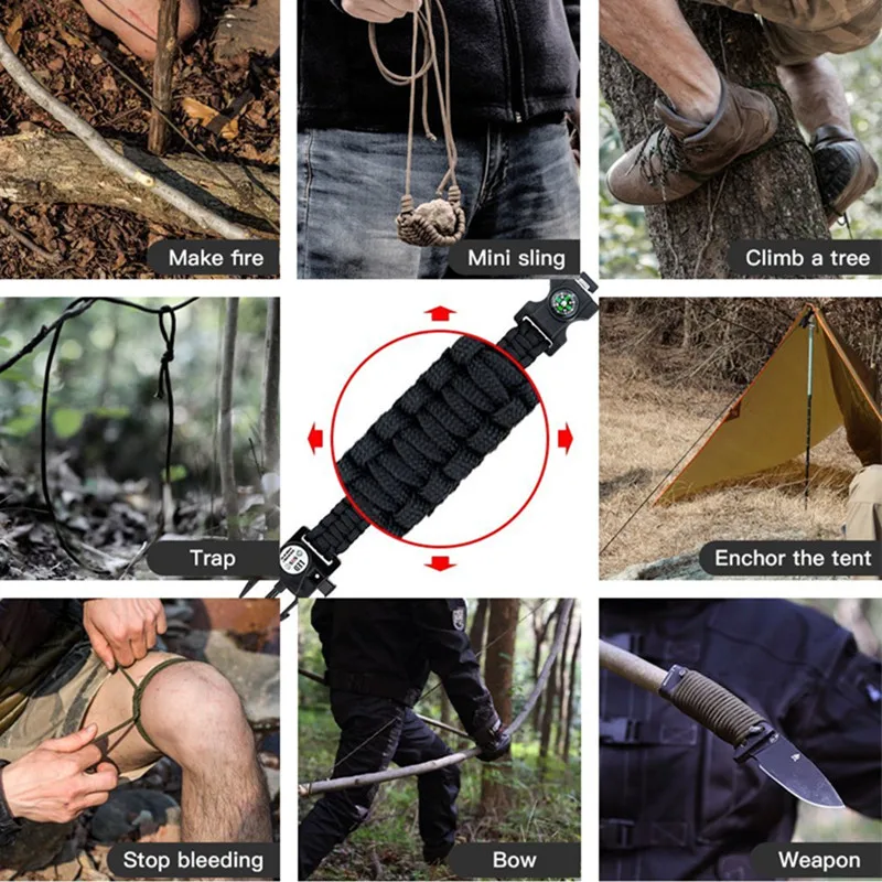 Multifunction Outdoor Survival Paracord Bracelet Camping Equipment Emergency Multi tool Survival Braided Pulseras Rescue Rope Outdoor Bracelets Parachute Cord Paracord (14)_