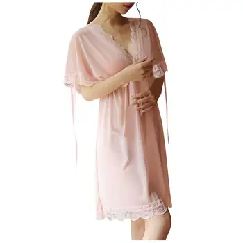 

Nightdress night sexy wear women V Neck Short Sleeve Sexy Lace Trim Sleepwear Babydoll Nightgown slaapkleding dames #15F