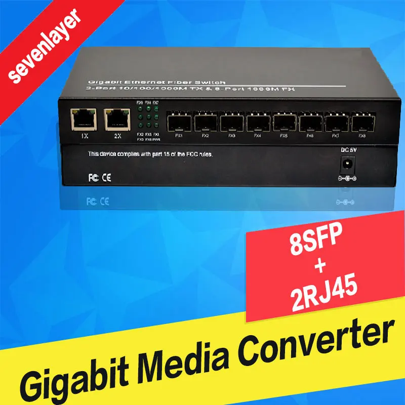 10/100/1000 м 8 sfp 2 rj45 волоконно оптический коммутатор gigabit 8SFP UTP al медиаконвертер для ip