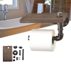 Промышленный Серебряный городской рустикальный, железный держатель ролика туалетной бумаги трубы для ванной комнаты деревянная полка для