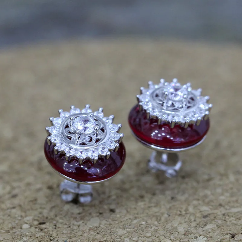 Uglyless Noble Garnet Red Stud Earrings for Women Shinning Zircon Floral Earrings Solid 925 Sterling Silver Brincos Bijoux E1706