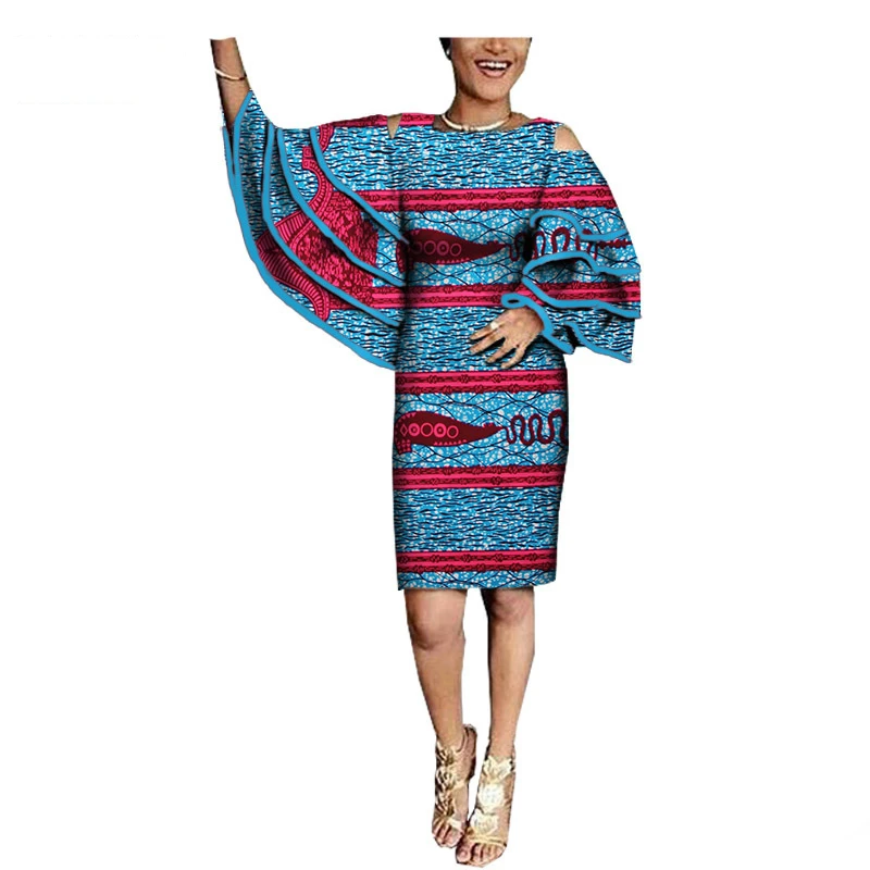 

African Women Batwing Sleeve Sexy Formal Dress For Wedding Party 2020 New Design Traditional Batik Print Woman Dress XS-3XL