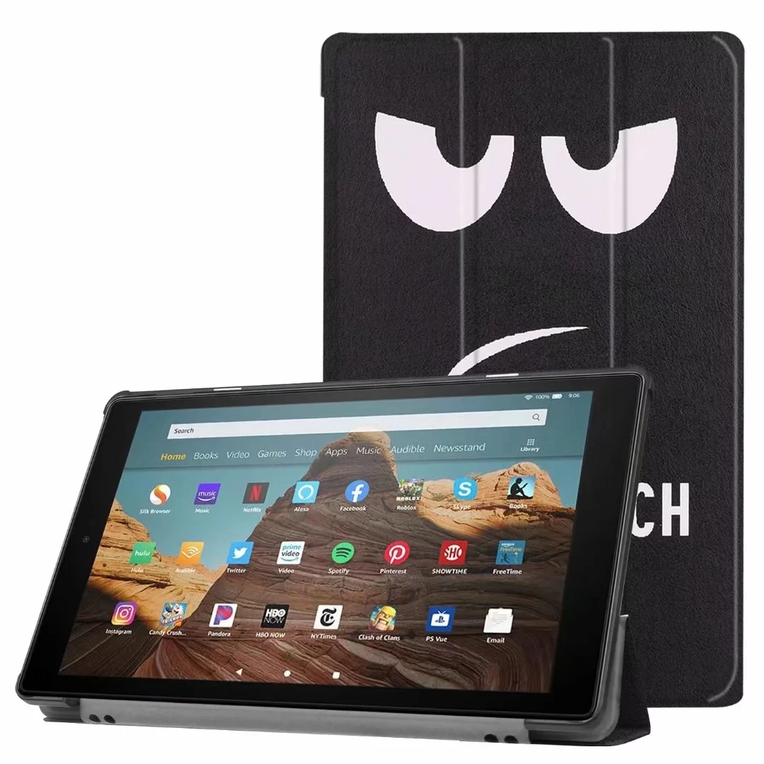 Big eyes Чехол для Amazon Kindle Fire HD 10 Tablet Release Smart Cover for All-New Fire HD 10 9 поколения чехол для планшета+ пленка+ ручка - Цвет: Big eyes