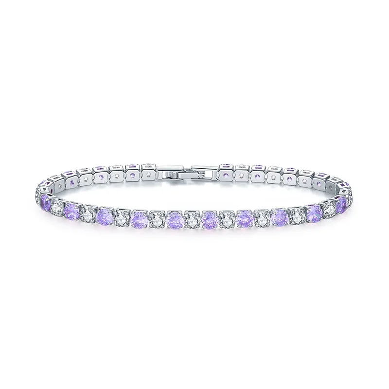 Clear and Purple LicLiz Модный циркониевый Хрустальный теннисный браслет для женщин белого золота цвет ювелирных изделий цвет ful CZ коробка браслет цепочка LUB0097 - Окраска металла: Clear and Purple
