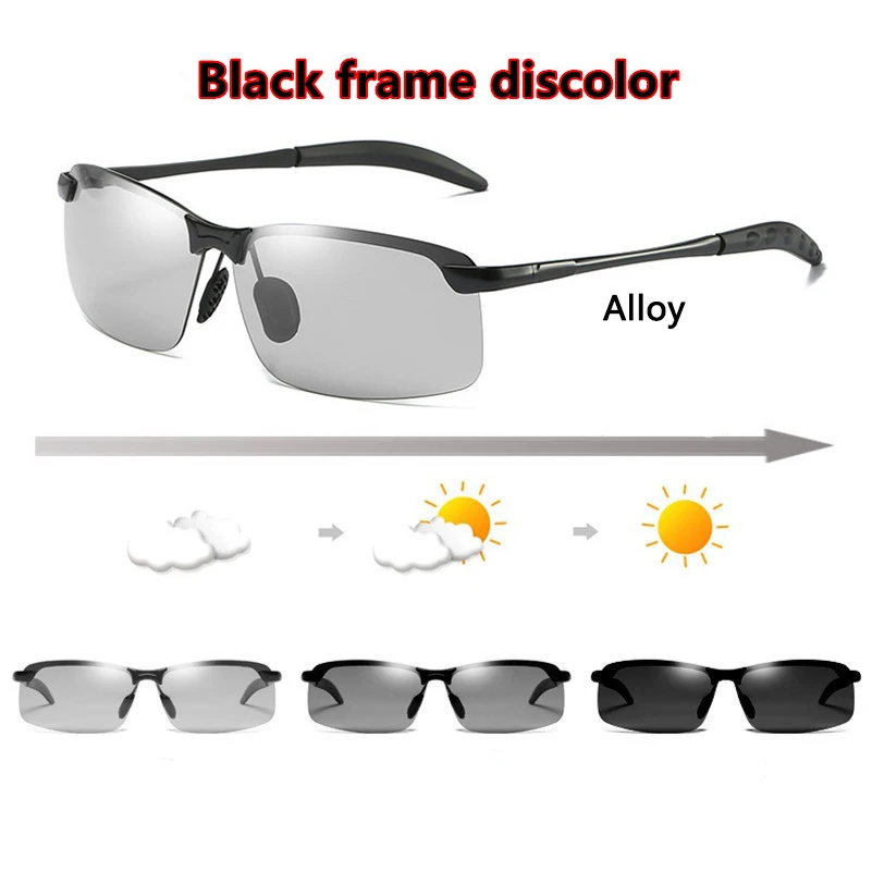 Фотохромные солнцезащитные очки для мужчин, Поляризованные, меняющие цвет, UV400, солнцезащитные очки для женщин, для ночного видения, для пилота, для вождения, мужские очки, gafas de sol - Цвет линз: Black Discolor A