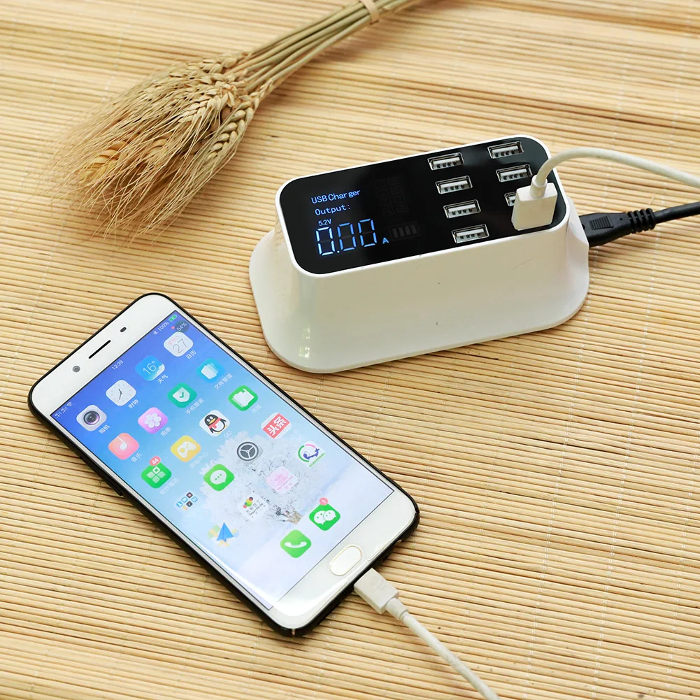 8 портов 8A QC 3,0 USB зарядное устройство USB 3,0 type-C зарядное устройство для телефона светодиодный дисплей с разъемом США/Великобритании/ЕС для iPhone X XS samsung