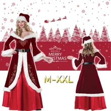Рождество Косплей вечерние бархатные длинный рукав халат Санта Клаус костюмы для взрослых женщин Рождество Принцесса Королева вечерние длинные платья