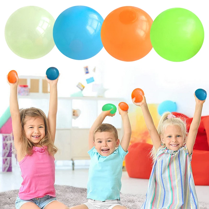 45/65mm Sticky Wall Ball Stress Relief Ceiling Balls Soft TPR Kids Decompression Toy Tossing Squash Ball Luminous Target Ball 5