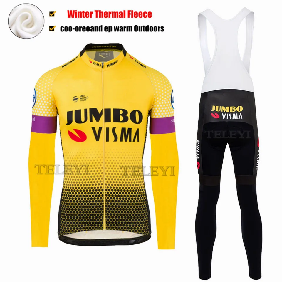 Многоцветный Jumbo Visma зимний термальный флисовый Джерси для велоспорта Майо набор одежды для велоспорта униформа для мужчин MTB - Цвет: Многоцветный