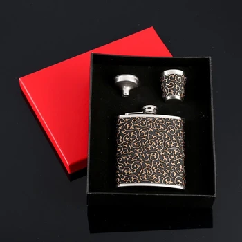 

Gift set 3 in 1 "Curls", black with gold pattern: flask 210 ml + funnel and glass