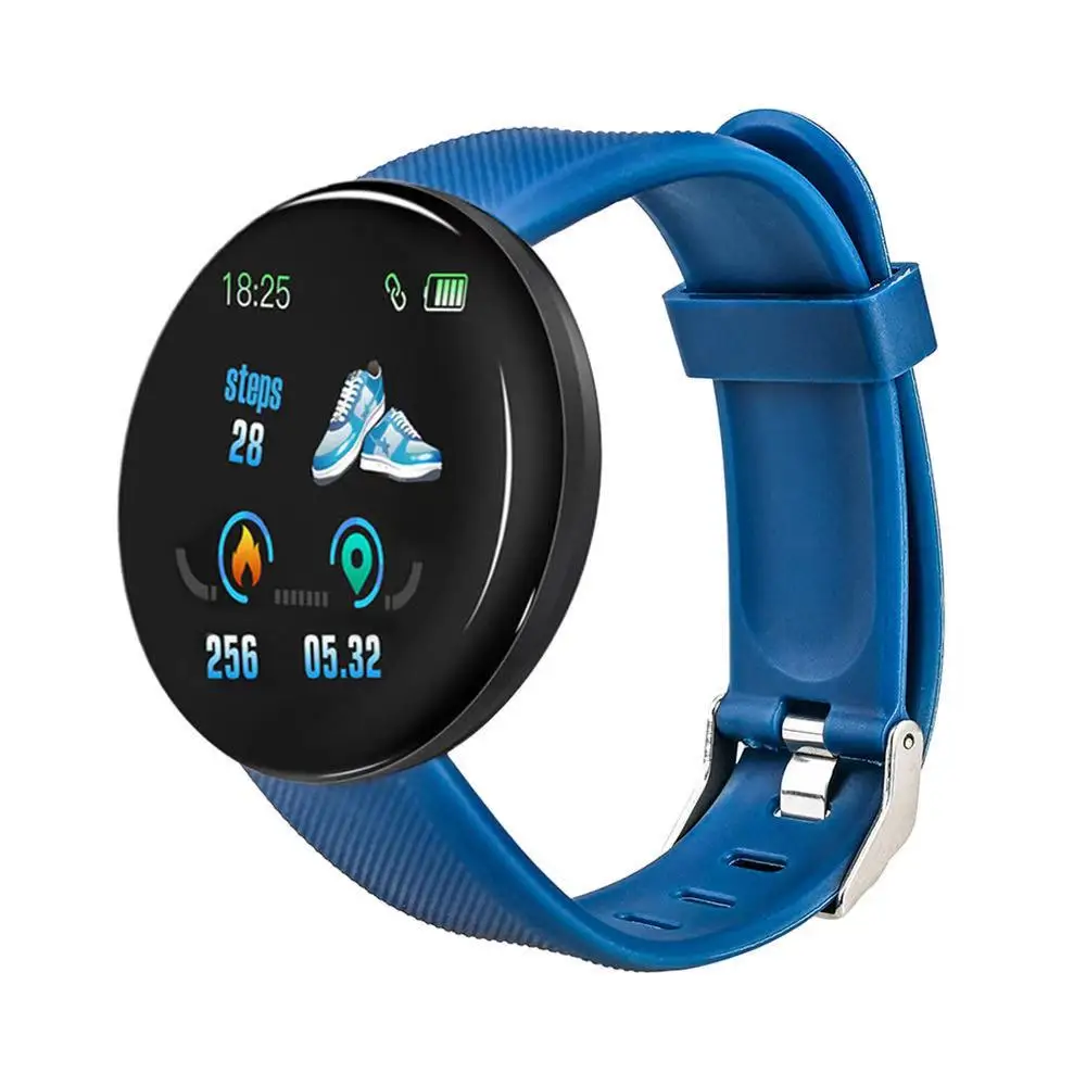 Blue Новые D18 круглые Смарт-часы, кровяное давление, пульсометр, мониторинг здоровья, шагомер, фитнес-трекер для модных мужчин и женщин - Цвет: Blue