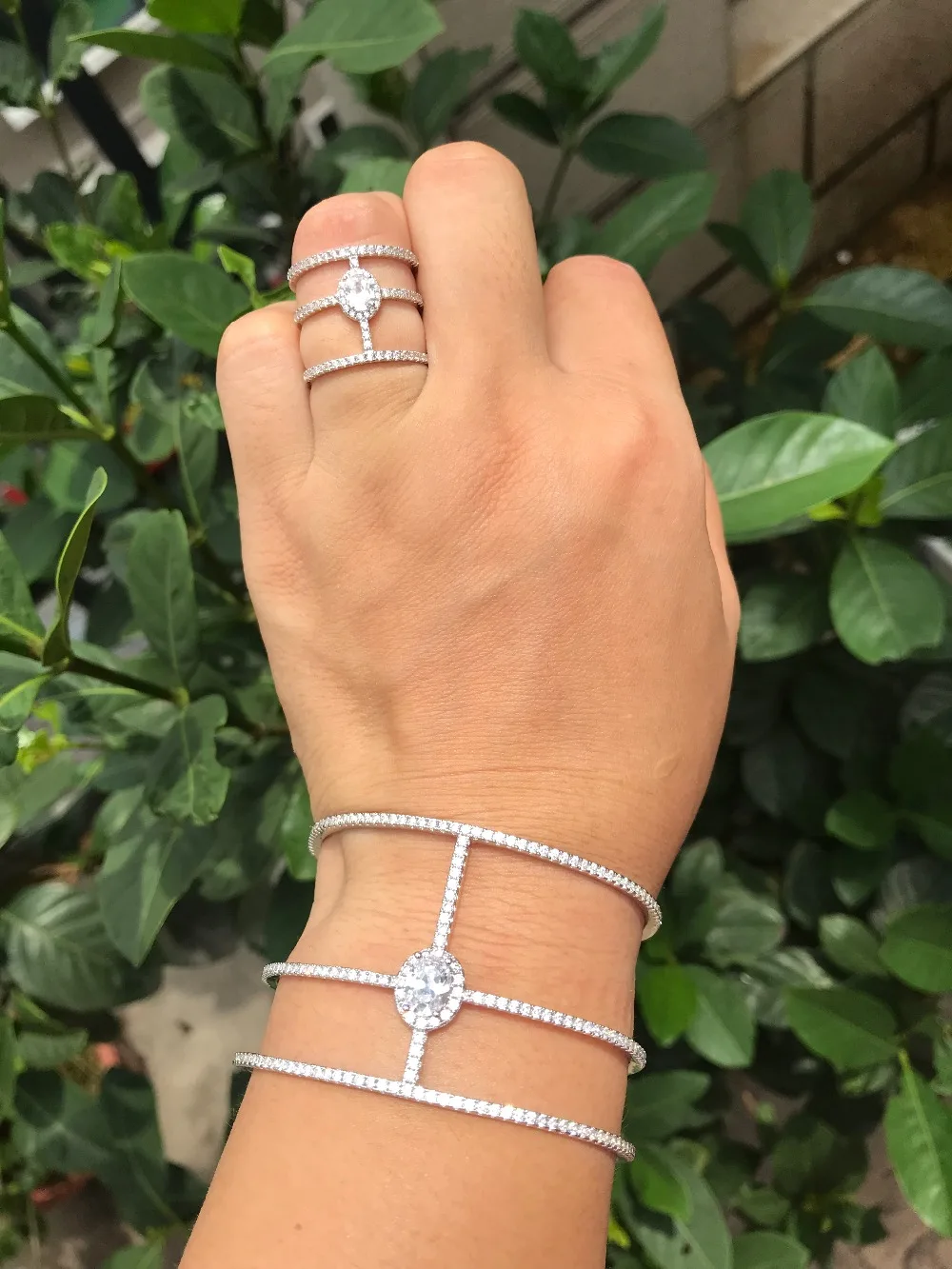

Accking Luxury big Bangle Ring Set Jewelry Sets For Women Wedding Big Cubic Zircon 3PCS