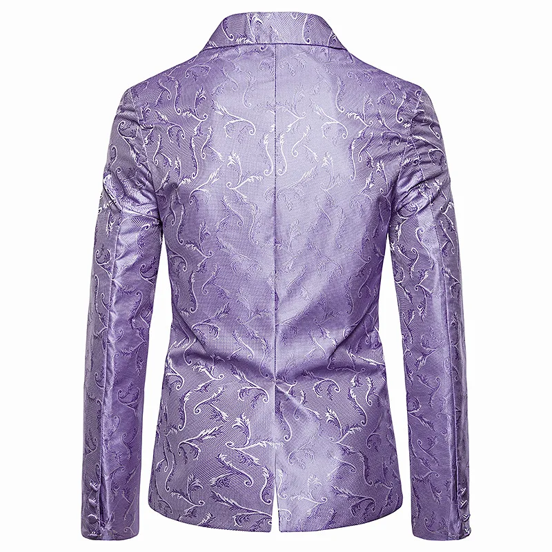 Светильник фиолетовая с принтом Slim Fit костюмы для мужчин повседневные модные вечерние Pom мужской танцевальный Блейзер Куртка ведущий персонализированная одежда
