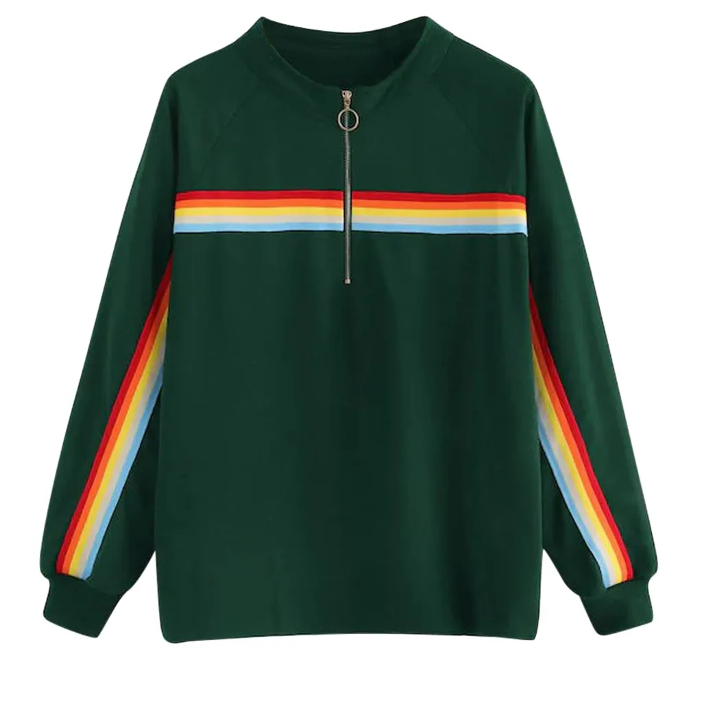 Женская Повседневная Толстовка в полоску с длинным рукавом Harajuku Rainbow Stripes блузка с капюшоном спортивный свитер Топы Pull femme masqué# ZD