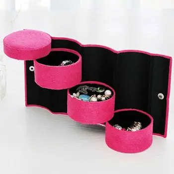 

Cylinder 3-layer Jewelry Storage Box Rotary Makeup Organizer Display Case