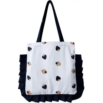 

new Japanese shopping bag retro canvas women's shoulder small fresh strawberry students hand bag environmental protection