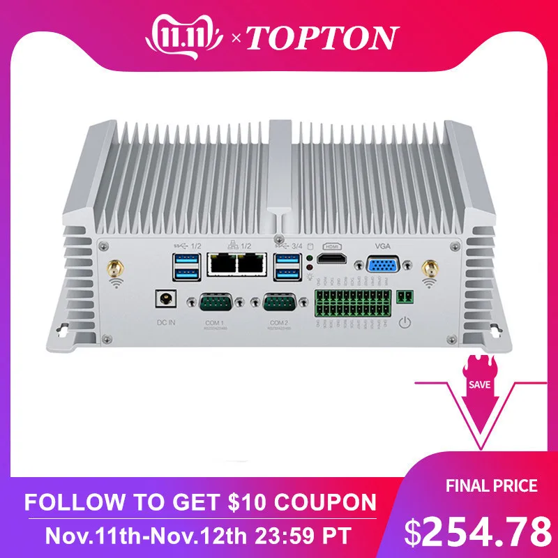 Topton промышленный мини настольный компьютер i7 8550U i5 8250U четырехъядерный 2 * DDR4 2 * COM Windows10 Linux Безвентиляторный мини ПК VGA HDMI WiFi
