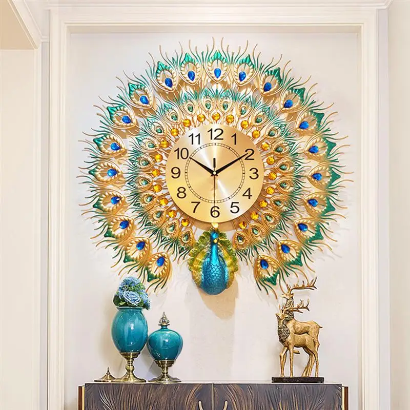 Exquisite Peacock Art Wall Clock Corridor Living Room Decoration Metal Hanging Decorative Clocks Home Decor | Дом и сад