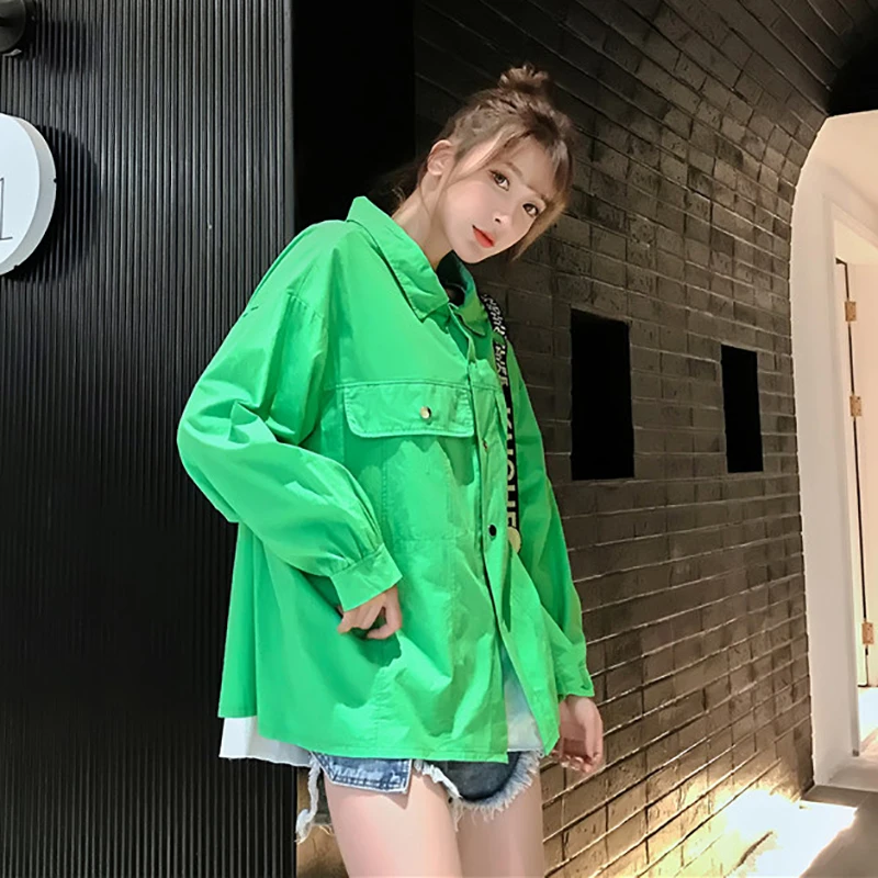 

Workwear Jacket Female Ins Korean Fashion Thin Section Student Wild Casual Single-breasted Jacket 2019 New Solid Color Coat