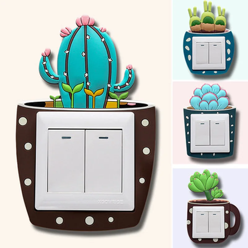 Милые Мультяшные 3D кактусы флуоресцентные наклейки на стену силиконовые