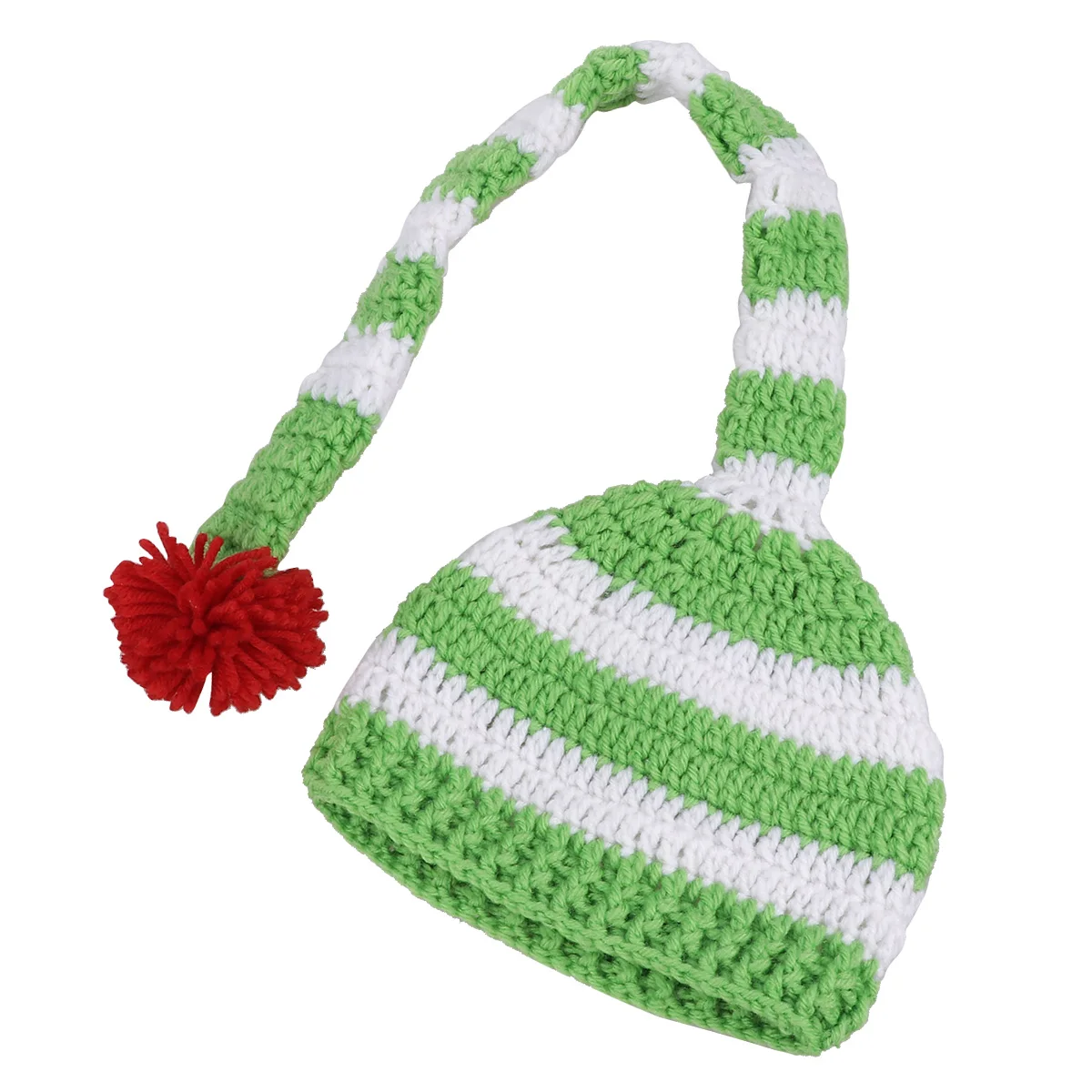 Рождественский Трикотаж Beanie Hat Baby теплая круглая объемная шапка Санты эльфа шляпа с длинным шлейфом для девочек на Кепки с пушистыми помпонами для детей(зеленый