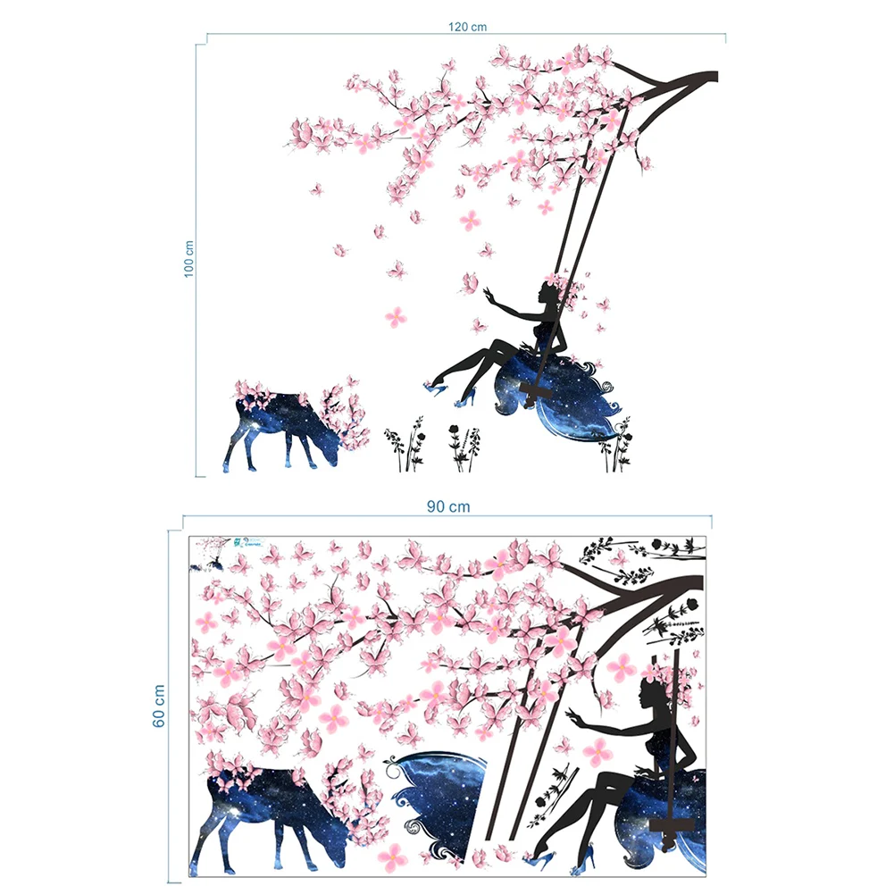 

Romantic Flower Fairy Swing Wall Stickers For Kids Room Wall Decor Living Bedroom Room Children Room Decal Poster Mural