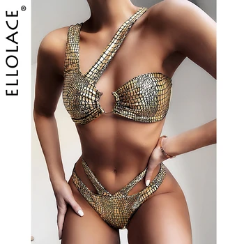 

Ellolace Sexy Swimsuits Snake Bikini Push Up Swimwear One Female One Shoulder Bathing Suit Separate Swimsuit Beach Wear Bikini