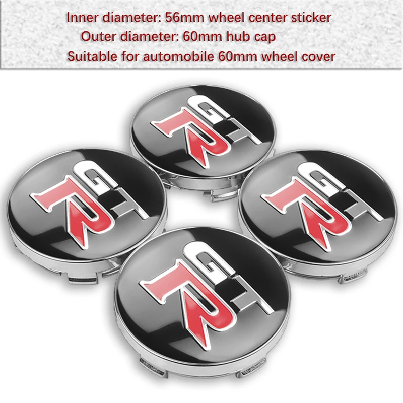 4pcs 56/60mm Car Wheel Center Hub Caps Gtr Badge Cover Stickers For