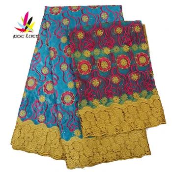 

New Design Nigerian Brocade Embroidered Lace Fabric With Stones African Wax Fabric With Water Soluble Lace For Dress AMY3138B