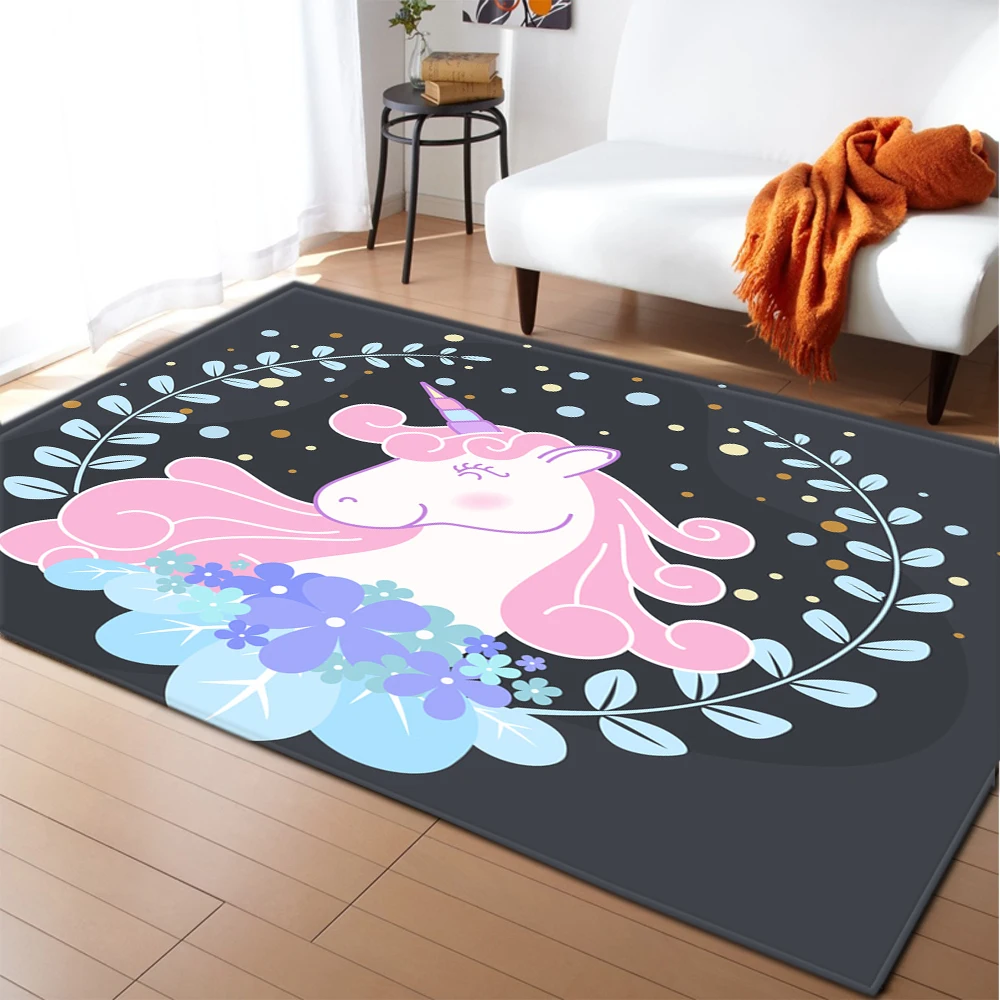 Cartoon Anti-slip Area Rug Kids Game Play Flannel Carpets Unicorn Girls Room Floor Baby Crawling Rugs Mat Carpet for Living Room