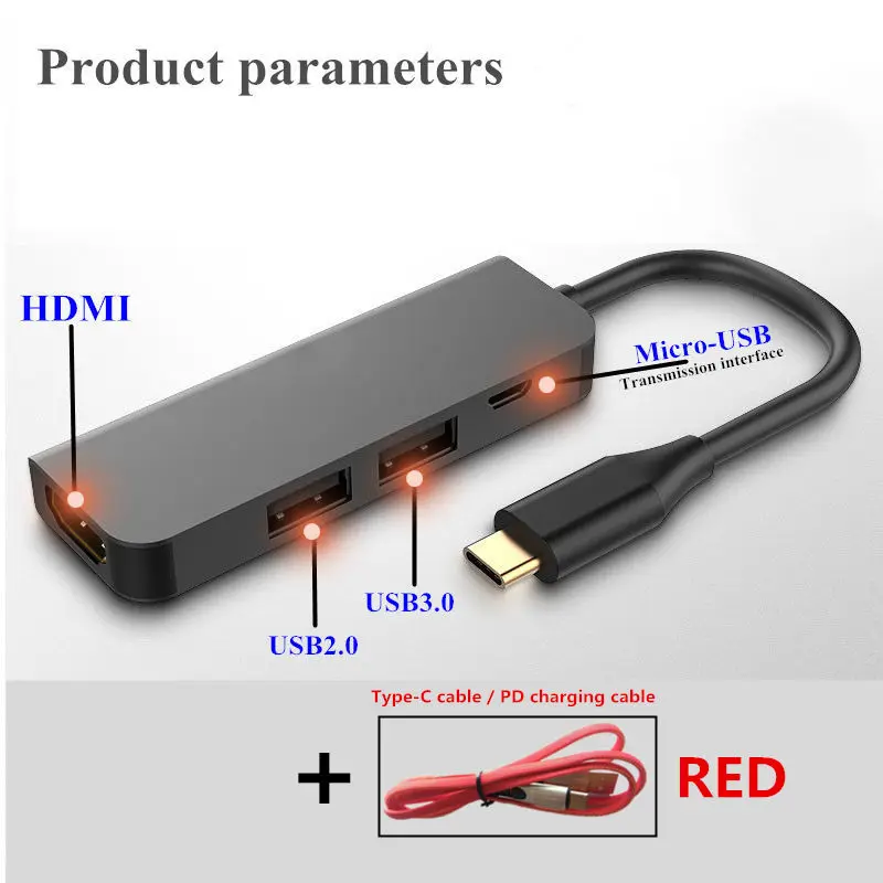 4 в 1 USB-C type-C концентратор с HDMI RJ45 PD зарядный концентратор USB type C для смартфонов Macbook Pro Аксессуары для ноутбуков мультихаб - Color: black PDR line