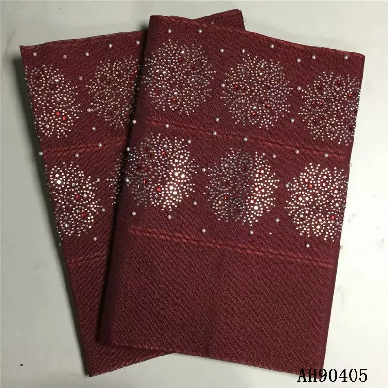 ASO OKE повязка на голову с бисером зеленая Рождественская ткань tissu dentelle strass perle auto gele головной убор кружева тримминги для шитья 2 шт - Цвет: Красный