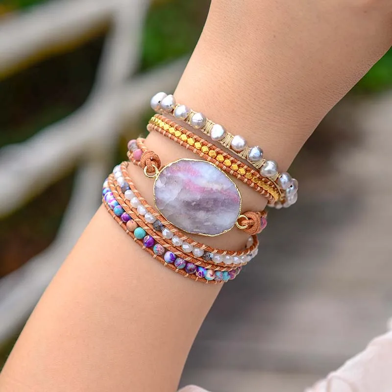 Calming Pink Tourmaline Wrap Bracelet worn