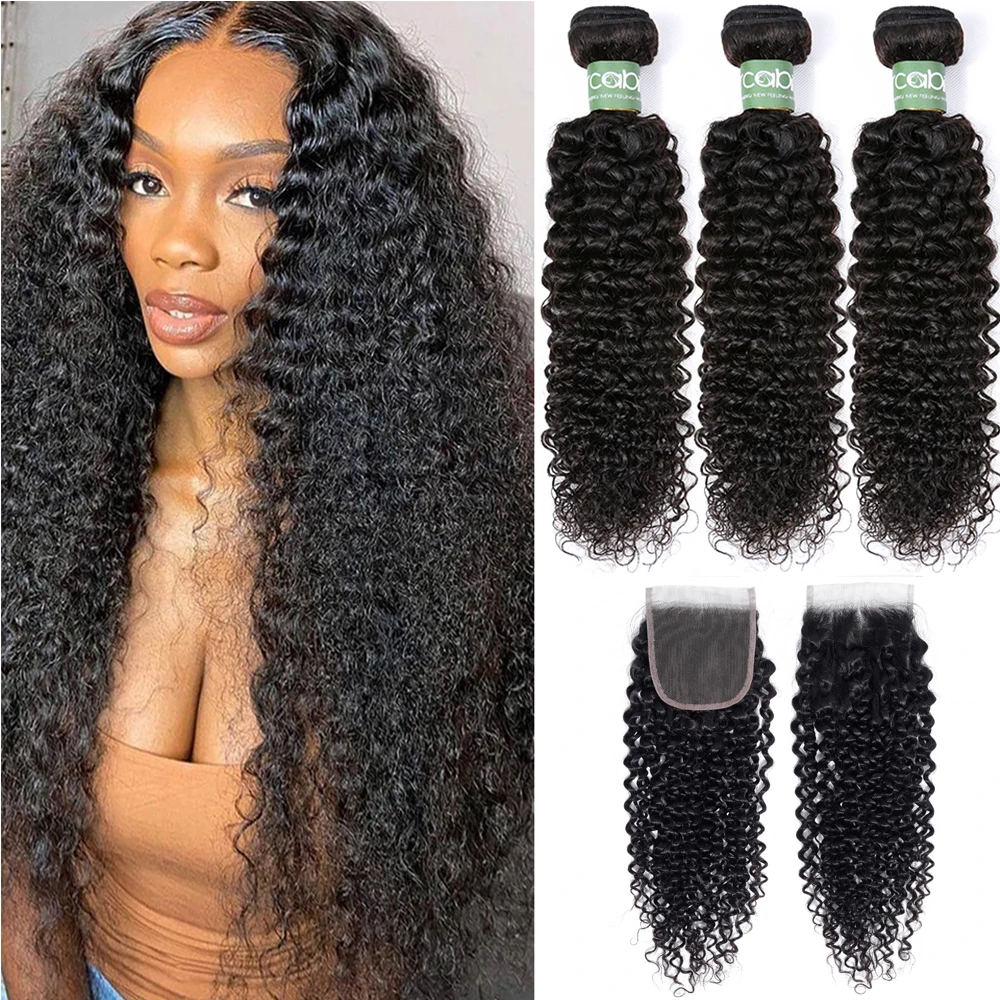 

Aircabin Волосы Кудрявые Волнистые пряди с закрытием бразильские Remy человеческие волосы для наращивания 3/4 пряди плетение и 4x4 кружева закрытие